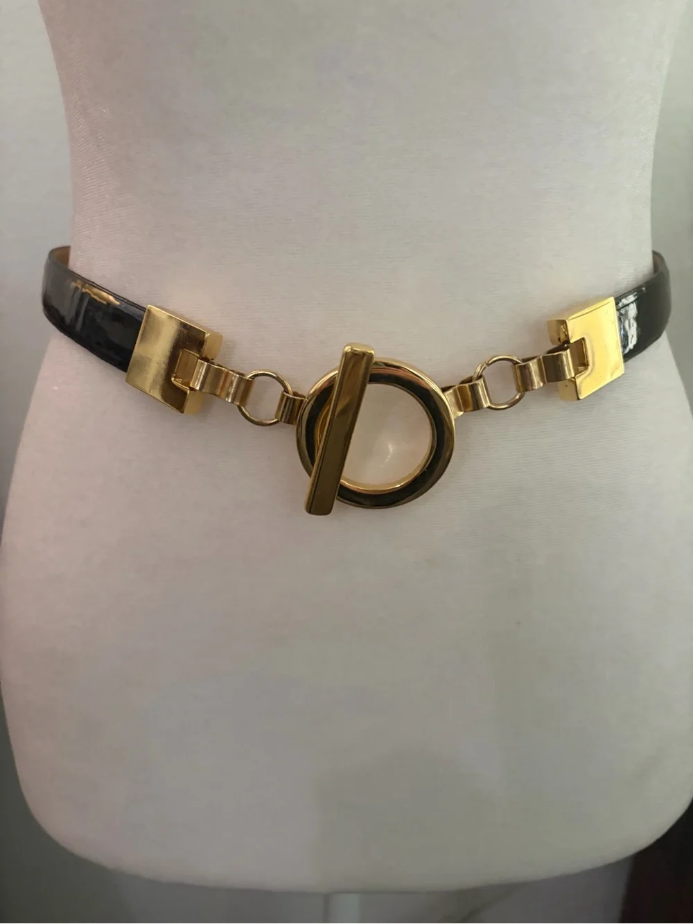 Designer inspired Black Belt with Gold Toggle Hardware